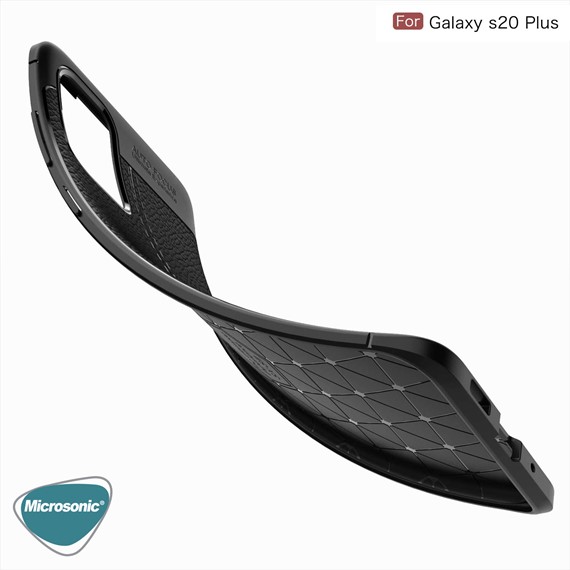 Microsonic Samsung Galaxy S20 Plus Kılıf Deri Dokulu Silikon Siyah 4