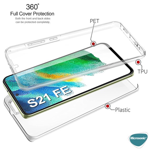 Microsonic Samsung Galaxy S21 FE Kılıf 6 Tarafı Tam Full Koruma 360 Clear Soft Şeffaf 3