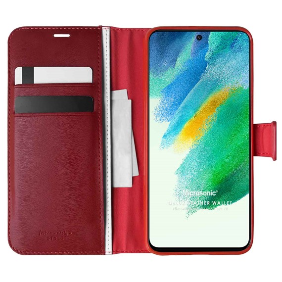 Microsonic Samsung Galaxy S21 FE Kılıf Delux Leather Wallet Kırmızı 1