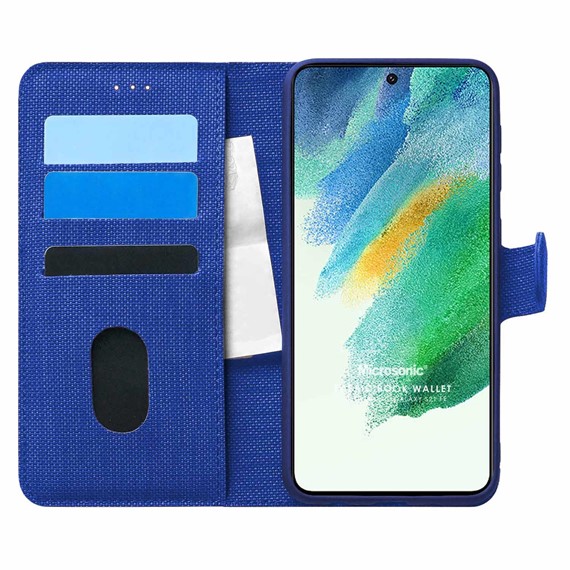 Microsonic Samsung Galaxy S21 FE Kılıf Fabric Book Wallet Lacivert 1