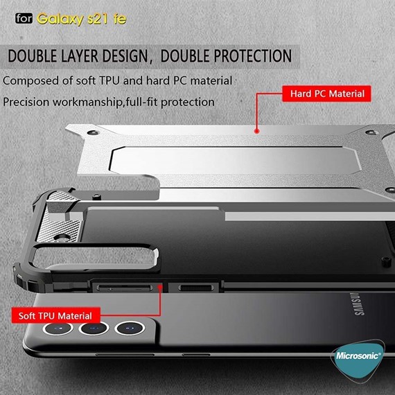 Microsonic Samsung Galaxy S21 FE Kılıf Rugged Armor Siyah 5