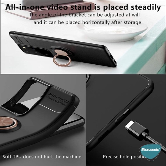 Microsonic Samsung Galaxy S21 Ultra Kılıf Kickstand Ring Holder Siyah Rose 7