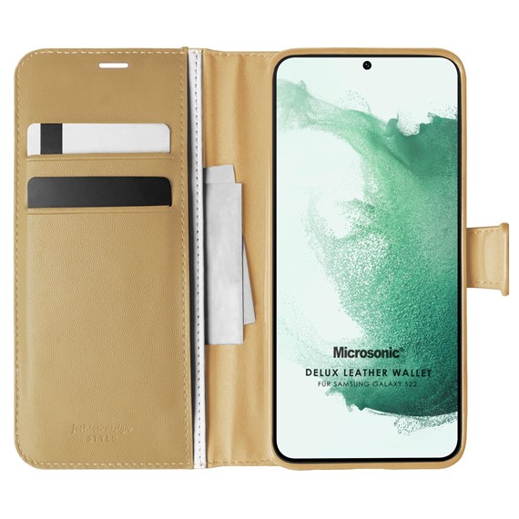 Microsonic Samsung Galaxy S22 Kılıf Delux Leather Wallet Gold 1