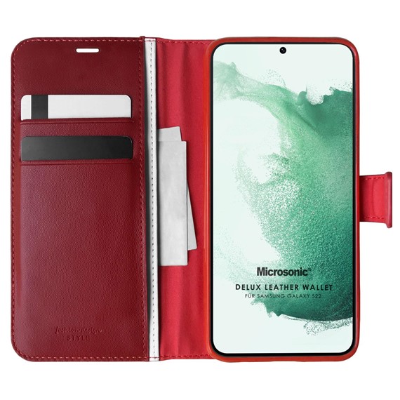 Microsonic Samsung Galaxy S22 Kılıf Delux Leather Wallet Kırmızı 1