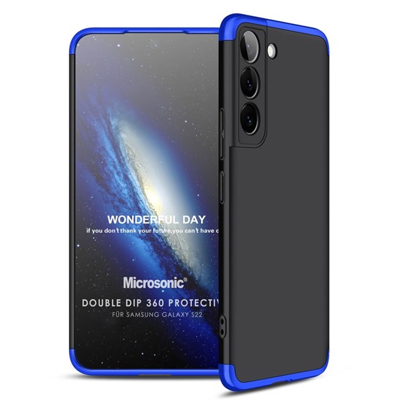 Microsonic Samsung Galaxy S22 Kılıf Double Dip 360 Protective Siyah Mavi 1