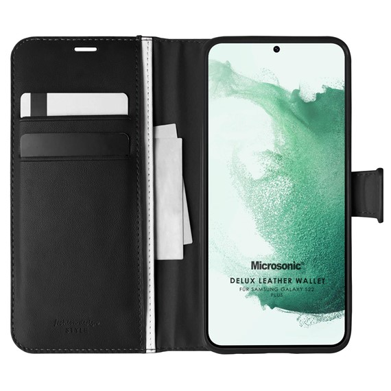 Microsonic Samsung Galaxy S22 Plus Kılıf Delux Leather Wallet Siyah 1