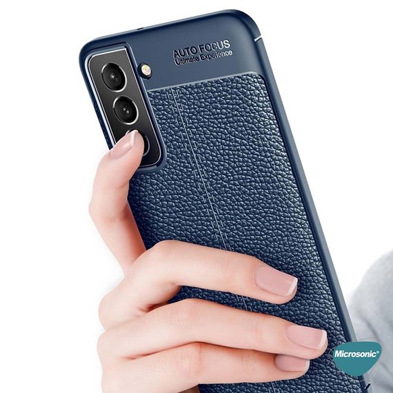 Microsonic Samsung Galaxy S22 Kılıf Deri Dokulu Silikon Lacivert 5