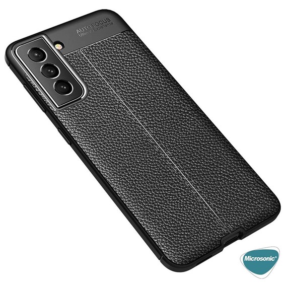 Microsonic Samsung Galaxy S22 Plus Kılıf Deri Dokulu Silikon Siyah 6