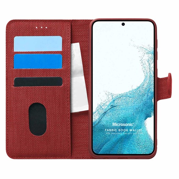 Microsonic Samsung Galaxy S22 Plus Kılıf Fabric Book Wallet Kırmızı 1