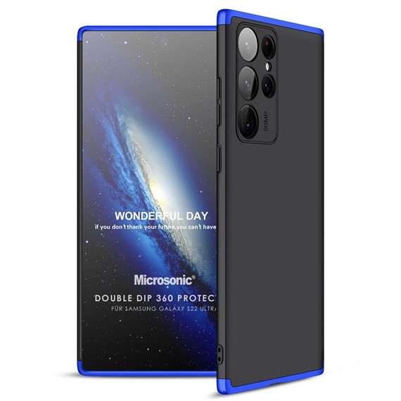 Microsonic Samsung Galaxy S22 Ultra Kılıf Double Dip 360 Protective Siyah Mavi 1