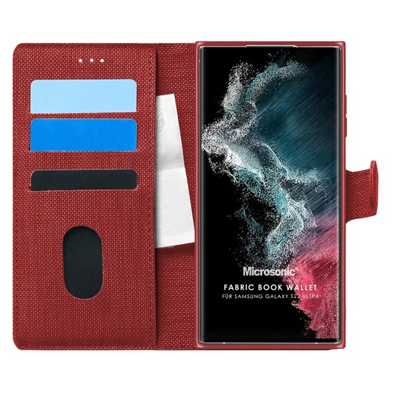 Microsonic Samsung Galaxy S22 Ultra Kılıf Fabric Book Wallet Kırmızı 1