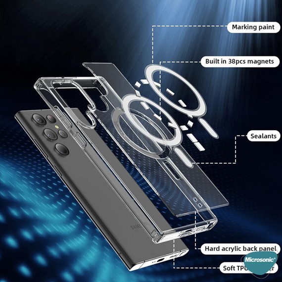 Microsonic Samsung Galaxy S22 Ultra Kılıf MagSafe Clear Soft Şeffaf 3