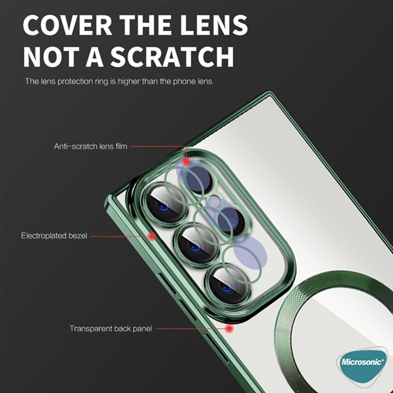 Microsonic Samsung Galaxy S23 Plus Kılıf MagSafe Luxury Electroplate Koyu Yeşil 7