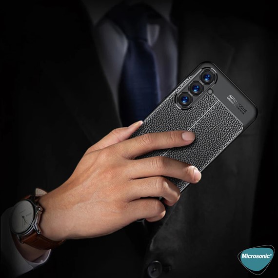 Microsonic Samsung Galaxy S23 FE Kılıf Deri Dokulu Silikon Siyah 3