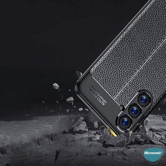 Microsonic Samsung Galaxy S23 FE Kılıf Deri Dokulu Silikon Siyah 5