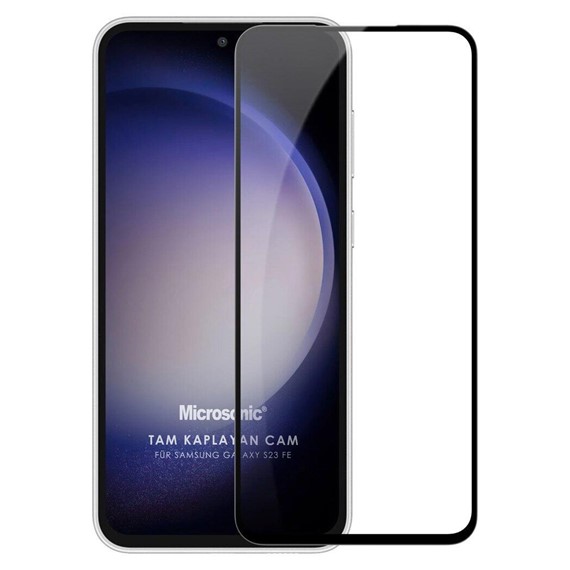 Microsonic Samsung Galaxy S23 FE Tam Kaplayan Temperli Cam Ekran Koruyucu Siyah 1