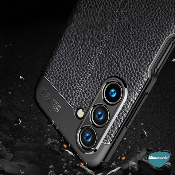 Microsonic Samsung Galaxy S23 Kılıf Deri Dokulu Silikon Siyah 4
