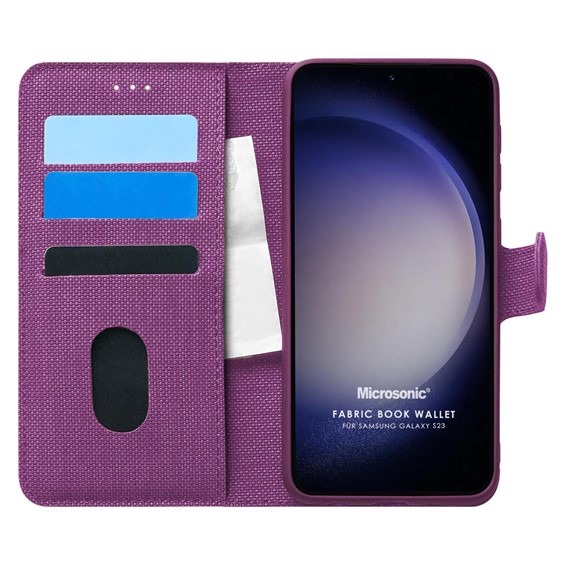 Microsonic Samsung Galaxy S23 Kılıf Fabric Book Wallet Mor 1