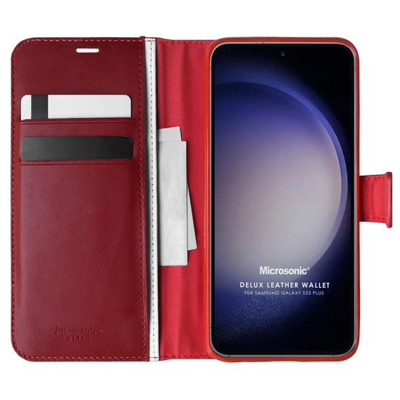 Microsonic Samsung Galaxy S23 Plus Kılıf Delux Leather Wallet Kırmızı 1