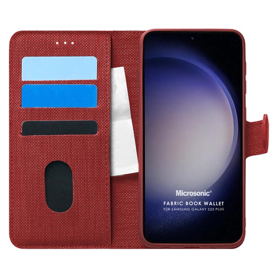 Microsonic Samsung Galaxy S23 Plus Kılıf Fabric Book Wallet Kırmızı 1