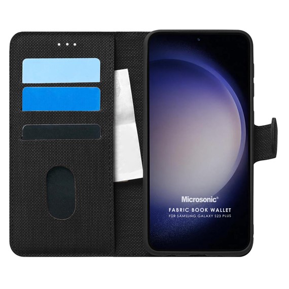 Microsonic Samsung Galaxy S23 Plus Kılıf Fabric Book Wallet Siyah 1