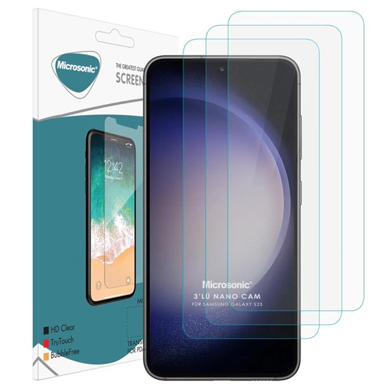 Microsonic Samsung Galaxy S23 Screen Protector Nano Glass Cam Ekran Koruyucu 3 lü Paket 2