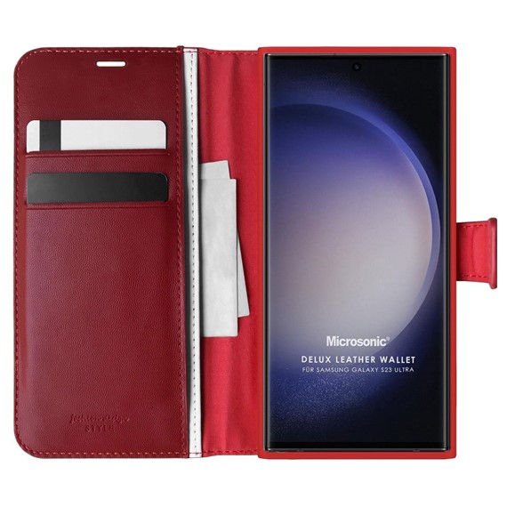Microsonic Samsung Galaxy S23 Ultra Kılıf Delux Leather Wallet Kırmızı 1
