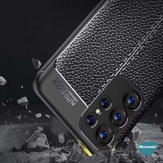 Microsonic Samsung Galaxy S23 Ultra Kılıf Deri Dokulu Silikon Siyah 3