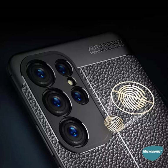 Microsonic Samsung Galaxy S23 Ultra Kılıf Deri Dokulu Silikon Lacivert 4