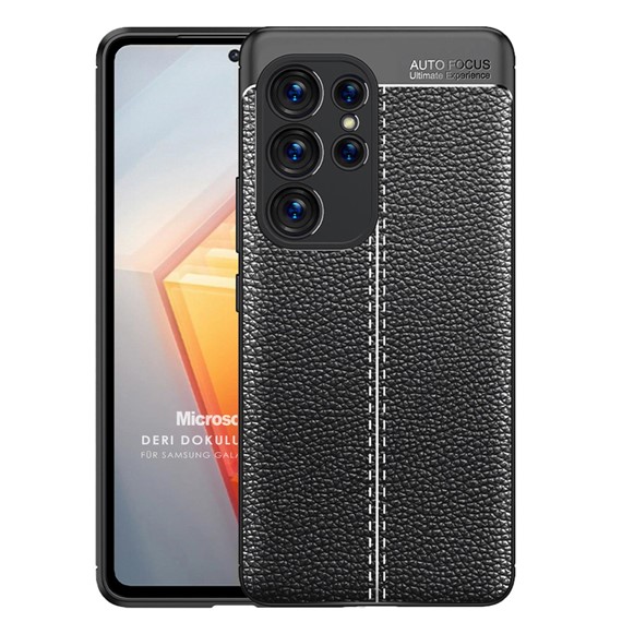 Microsonic Samsung Galaxy S23 Ultra Kılıf Deri Dokulu Silikon Siyah 1