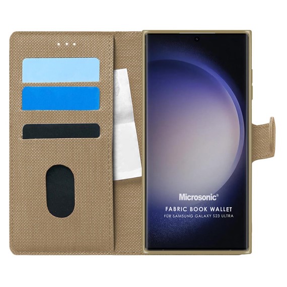 Microsonic Samsung Galaxy S23 Ultra Kılıf Fabric Book Wallet Gold 1