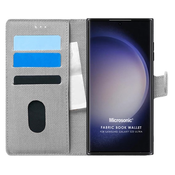 Microsonic Samsung Galaxy S23 Ultra Kılıf Fabric Book Wallet Gri 1
