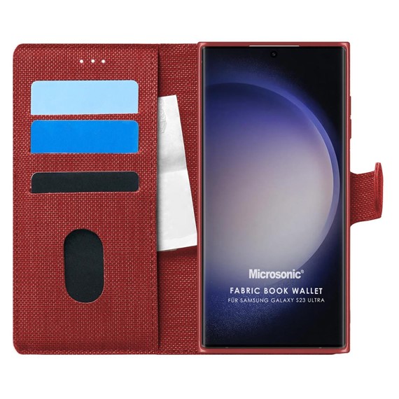 Microsonic Samsung Galaxy S23 Ultra Kılıf Fabric Book Wallet Kırmızı 1