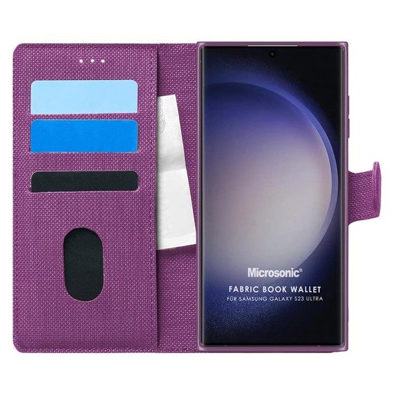 Microsonic Samsung Galaxy S23 Ultra Kılıf Fabric Book Wallet Mor 1