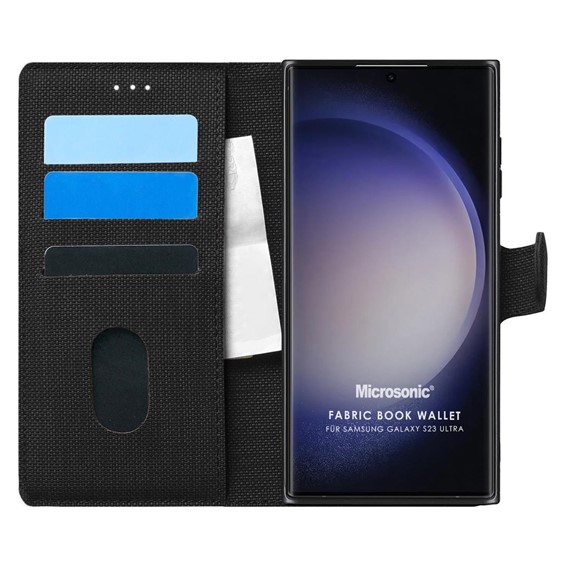 Microsonic Samsung Galaxy S23 Ultra Kılıf Fabric Book Wallet Siyah 1