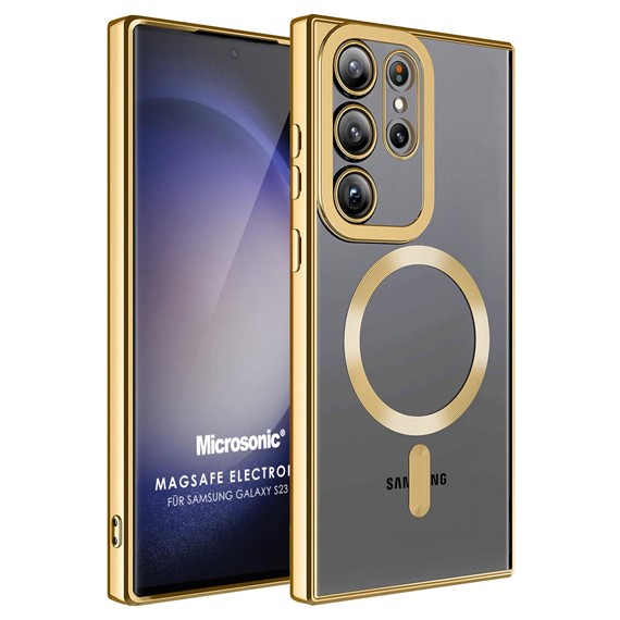 Microsonic Samsung Galaxy S23 Ultra Kılıf MagSafe Luxury Electroplate Gold 1