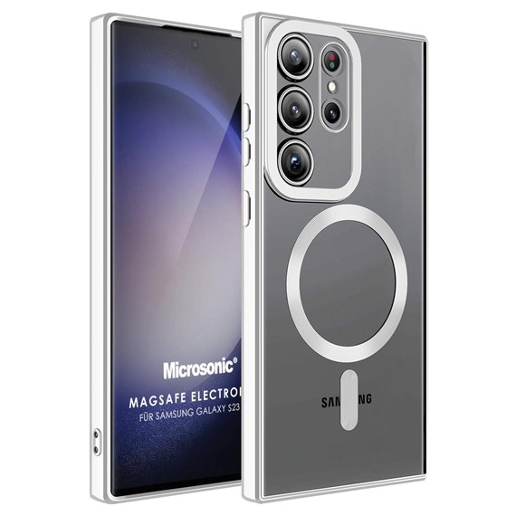 Microsonic Samsung Galaxy S23 Ultra Kılıf MagSafe Luxury Electroplate Gümüş 1