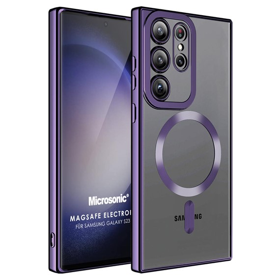 Microsonic Samsung Galaxy S23 Ultra Kılıf MagSafe Luxury Electroplate Mor 1
