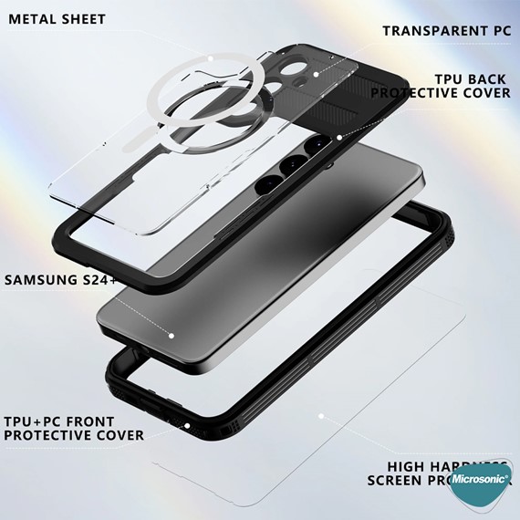Microsonic Samsung Galaxy S24 Kılıf Waterproof 360 Full Body Protective Siyah 2