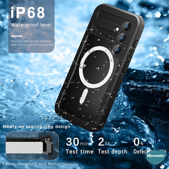 Microsonic Samsung Galaxy S24 Plus Kılıf Waterproof 360 Full Body Protective Siyah 6