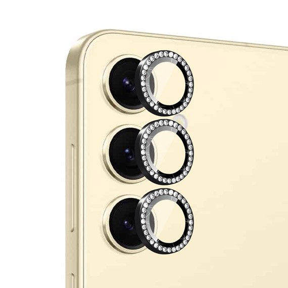 Microsonic Samsung Galaxy S24 Plus Tekli Diamond Taşlı Kamera Koruma Camı Siyah 1