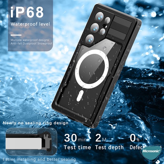 Microsonic Samsung Galaxy S24 Ultra Kılıf Waterproof 360 Full Body Protective Siyah 2