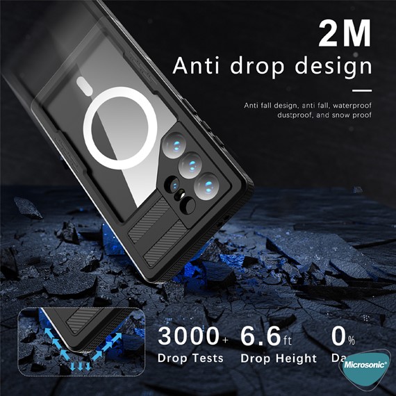 Microsonic Samsung Galaxy S24 Ultra Kılıf Waterproof 360 Full Body Protective Siyah 5