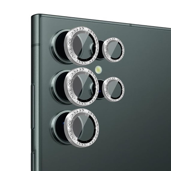 Microsonic Samsung Galaxy S24 Ultra Tekli Diamond Taşlı Kamera Koruma Camı Gümüş 1