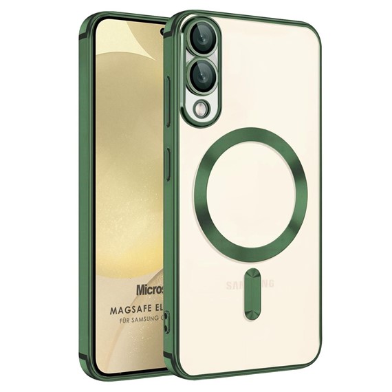 Microsonic Samsung Galaxy S25 Edge Kılıf MagSafe Luxury Electroplate Koyu Yeşil 1