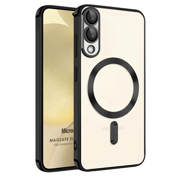 Microsonic Samsung Galaxy S25 Edge Kılıf MagSafe Luxury Electroplate Siyah 1