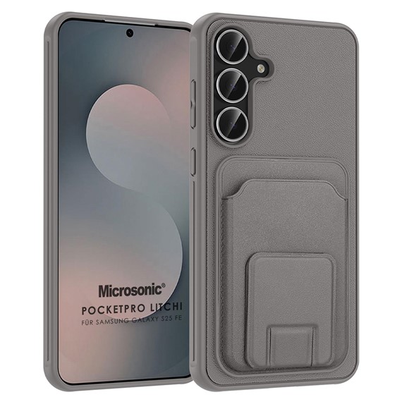 Microsonic Samsung Galaxy S25 FE Kılıf PocketPro Litchi Gri 1