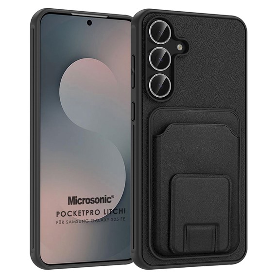 Microsonic Samsung Galaxy S25 FE Kılıf PocketPro Litchi Siyah 1