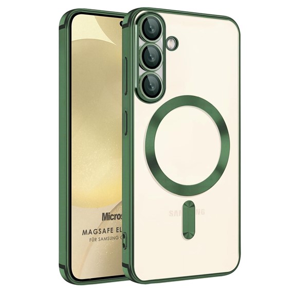Microsonic Samsung Galaxy S25 Kılıf MagSafe Luxury Electroplate Yeşil 1
