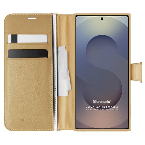 Microsonic Samsung Galaxy S25 Ultra Kılıf Delux Leather Wallet Gold 1